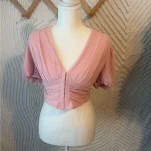 privy Dusty Rose V-Neck Ruched Crop Top